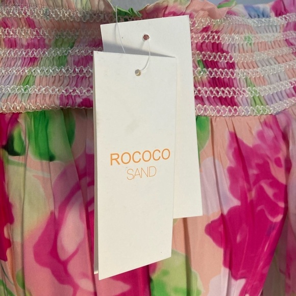 Rococo Sand Alora Mini Dress Multi Pink Floral Chiffon Off Shoulder NWT - Picture 5 of 7